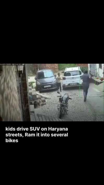 Kid drives car and crashes into many bikes in India