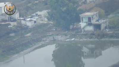 An ATGM attack flattens the top story of a building occupied by SAA soldiers in Northern Hama [Syria] (December 2019)