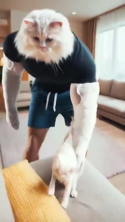 Diaper cat makes a milkshake