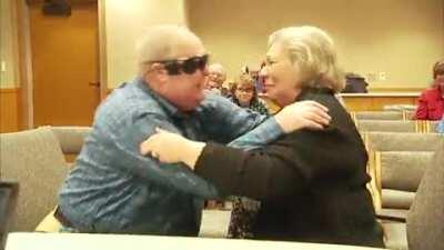 Blind man after seeing his wife with bionic glasses for the first time in a decade