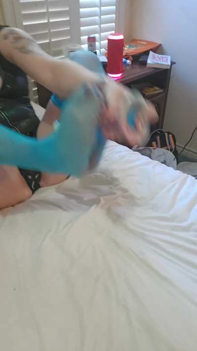 This knotted dildo feels amazing all lubed up 💙🩷🤍💛