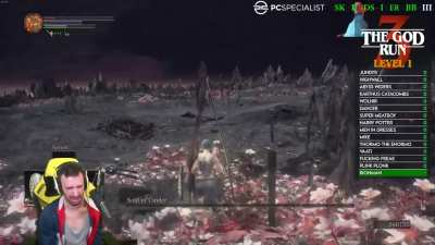 Dinossindgeil has just beaten Demon's Souls, Dark Souls 1-3, Elden Ring, Bloodborne, and Sekiro consecutively without taking a hit and at level 1