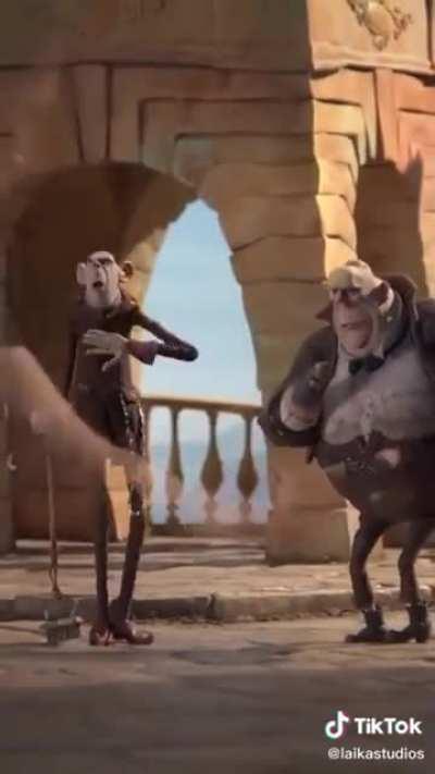 Watch the animator doing work on stop motion. Breaking the third wall for extra points!