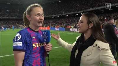 Caroline Graham Hansen emotional interview after playing in a full Camp Nou for the first time