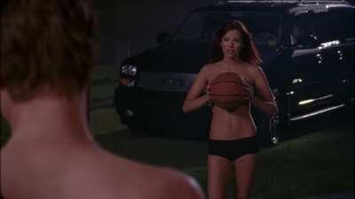 Danneel Harris-Ackles Topless Holding a Basketball