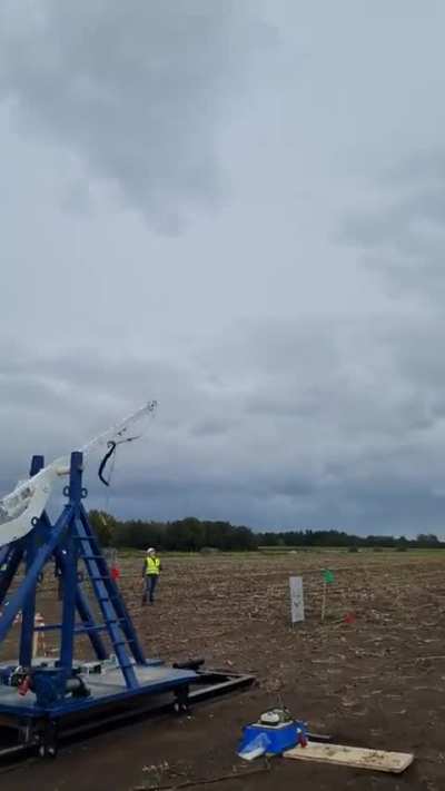 Throwing a pumpkin 592m with a trebuchet