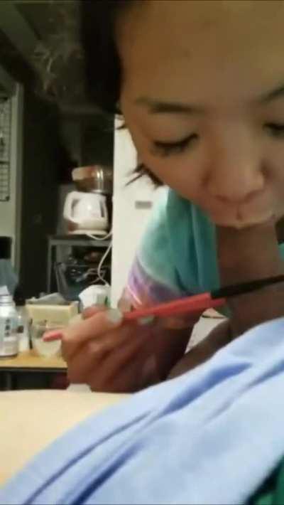 Blowjob using chopsticks