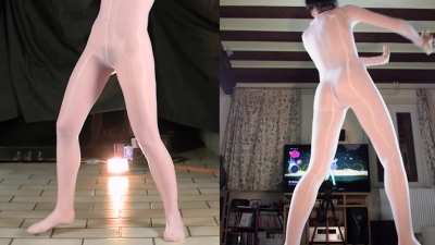 Just me teasing my pubes while dancing in a full nylon suit