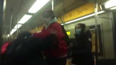 Guardian Angel harasses, kicks state congressional candidate in the subway, fight ensues.