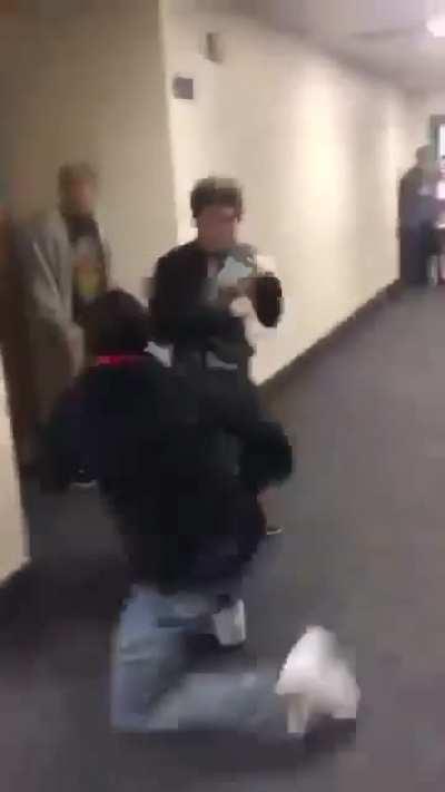 old fight from like 2018 at my old highschool. found this in my camera roll, only details I remember is the the shorter guy was a junior and the bigger dude was a freshman that owed the junior money. freshman ended up at the hospital i think because he la