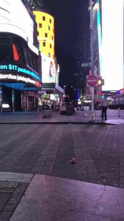 You can hear the sound of the sax reverberating off of the empty Times Square buildings