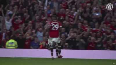 Pogba joining in on Bruno's knee slide celebration. You love to see it!