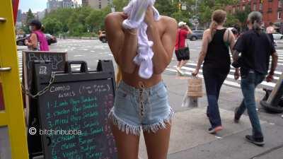 Dared to change my top on the busy street corner