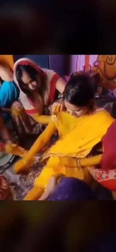 Bride during her Pre-Marriage Haldi (Turmeric) ceremony