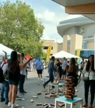 Destroying a Jenga competition