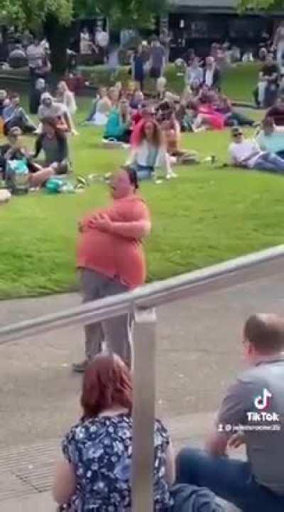 Galway Eyre Square going off the rails. Gimp-suits and tit-wiggling!