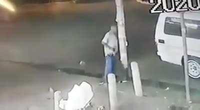 Drunk guy in South Africa takes a piss of a poorly wired electrical post and miraculously disappears into thin air.