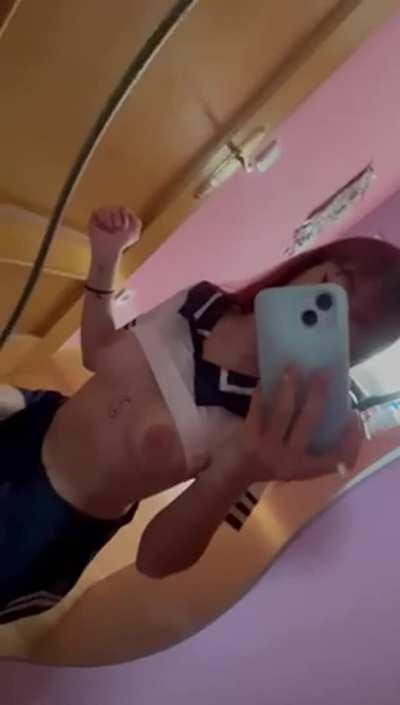 Eru Chitanda from Hyouka by Everlastingformula playing with her tits