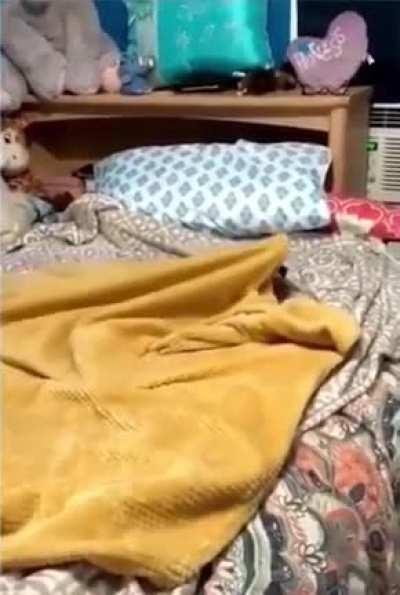 He tucks himself in when he's ready for bed