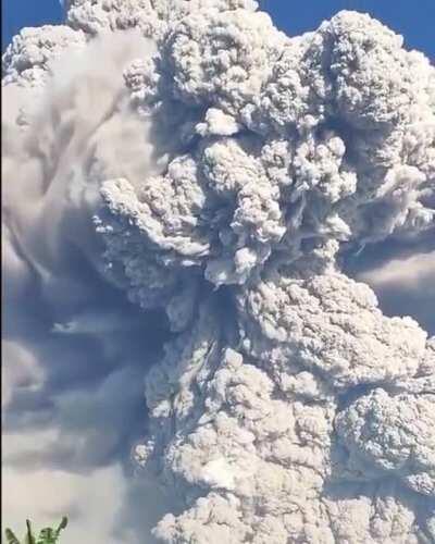 Indonesia's Mount Sinabung volcano sent a cloud of hot ash up to five kilometres