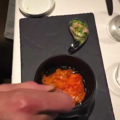 Lobster roe colour changing tagliatelle