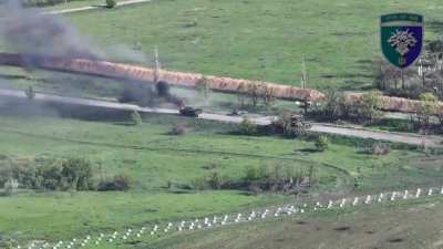 Russian assault column destroyed by Ukrainian 38th Marine Brigade in the Myrnograd/Pokrovsk direction. May 5, 2025