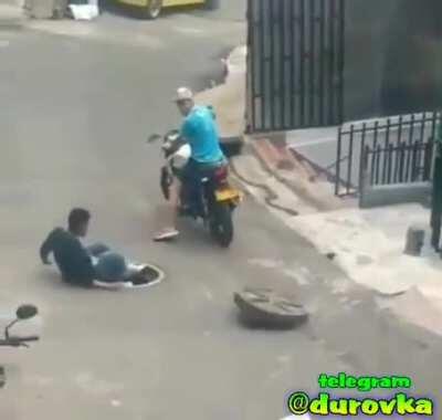 Trying to take the manhole
