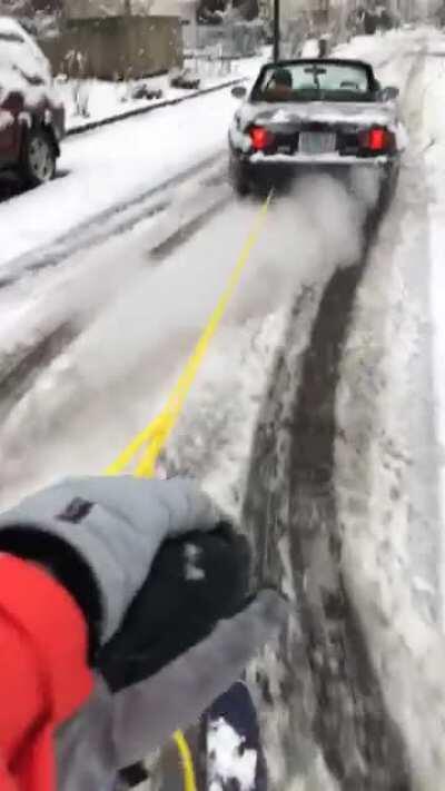 Top down in the snow to tow
