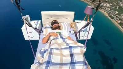 sleeping on a flying bed