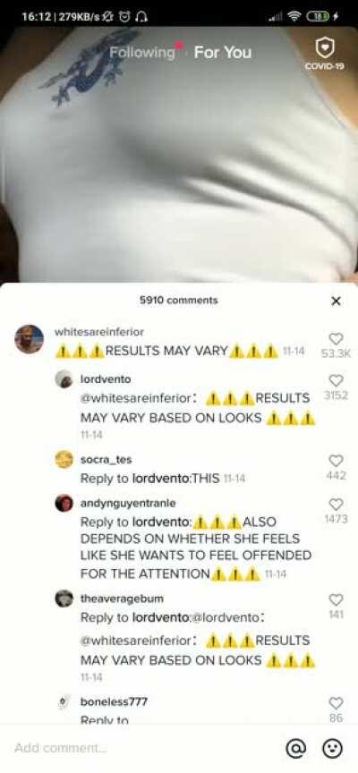 Tik tok is getting blackpilled. Look at the number of hearts these comments got