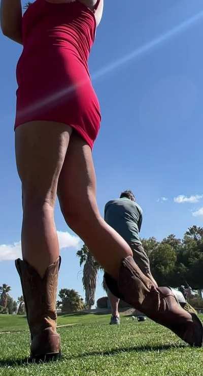 I wasn't planning on hitting balls, that's why I'm in my boots!