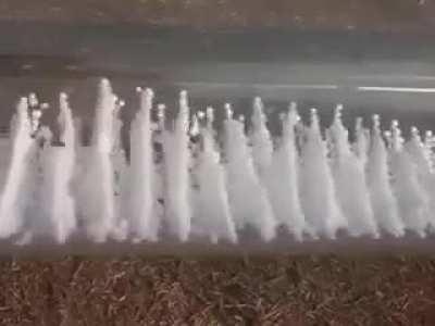 Response of styrofoam grains to sound frequencies.