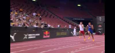 Karsten Warholm vs Mondo Duplantis full 100m race