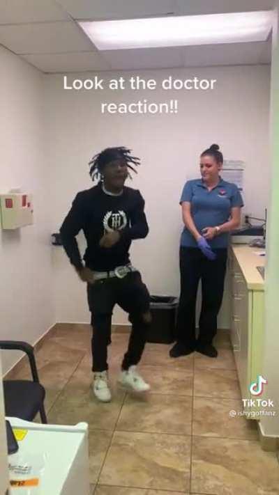 The doctor is visibly uncomfortable