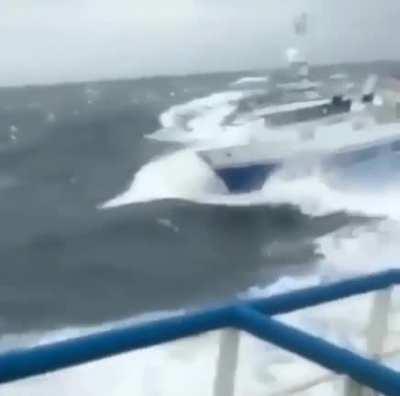 Ship in huge waves