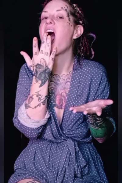 Amelia-Marie eats cum from her hands