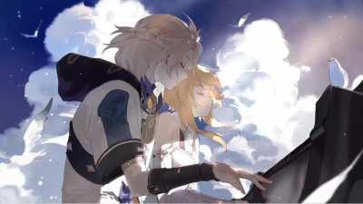 Stairway to heaven? I'll take the elevator! - Albedo & Lumine Wallpaper (art by @Jotto75)