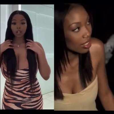 Some compare her looks to Grammy award winning artist Brandy, except that Michelle has massive H-cup tits and a phat 38 inch ass.