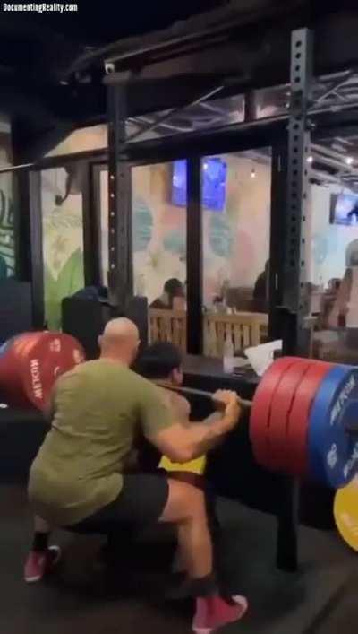 Squatting in the gym went wrong.