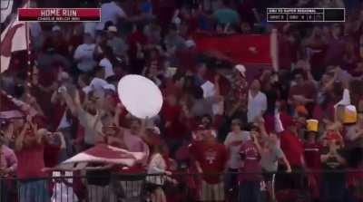 [Highlight] Arkansas pinch hitter hits an absolute nuke to help clinch a berth in the NCAA Super Regionals (sound up!)