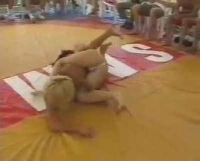 Topless bend & choke catfight