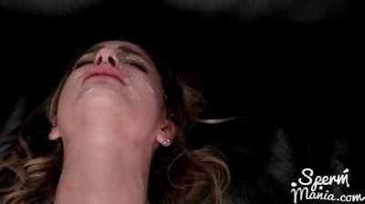 Kristen Scott wiggling to an orgasim right before getting covered in cum. The way she came, sent the guys off