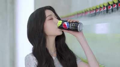 Wonyoung enjoying a Pepsi Zero Sugar Lime Flavor