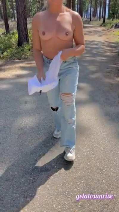 This shirt got too hot for my hike, no shirt felt better 😊 [gif]