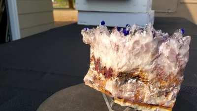 Azurite on Quartz from the Sierra Rica Mine, Chihuahua Mexico