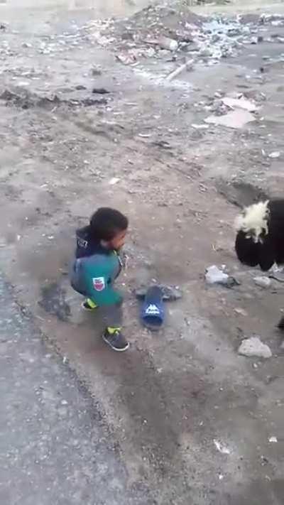 acting tough against a goat