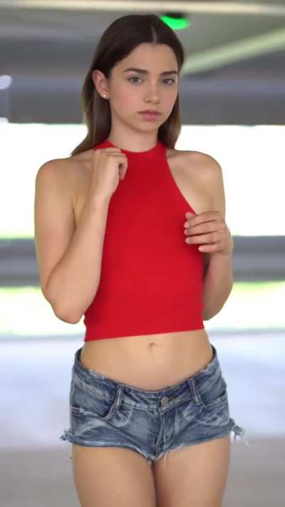 Adorable Sophie in red tank top and denim mini shorts ❤️💙