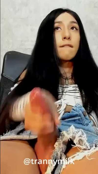 Cute girl sprays a big load of milk