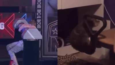 My attempt on this American Ninja Warrior balance obstacle looked eerily similar to this cat struggling to get on a chair!