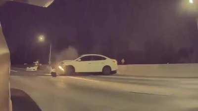 Idiot tries to pit a Tesla